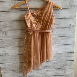 Weismann’s Dance Costume. Muted pink, lyrical, asymmetrical. Child medium